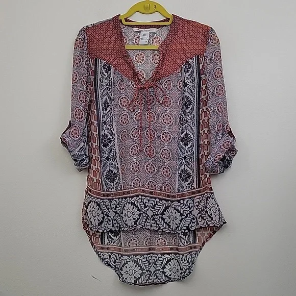 American Rag Orange, Navy & Off White Sheer Boho Print M - Picture 1 of 15